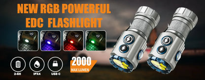 High-Power LED EDC Flashlight – Rechargeable Pocket Torch with RGB, Magnet & Clip for Camping & Fishing