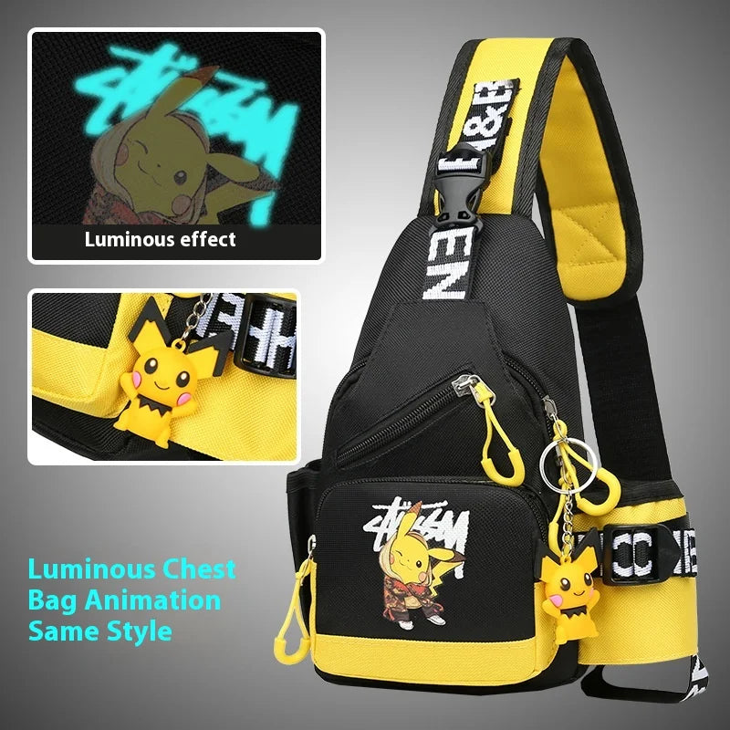 Children’s Glow-in-the-Dark Pikachu Shoulder Bag — Canvas Youth Sports Crossbody Chest & Waist Bag for Kids, Men & Women