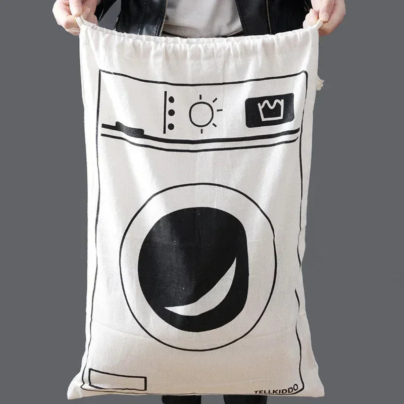 Large Cotton & Linen Laundry Bag — Drawstring Duffle Bag for Clothes & Toy Storage