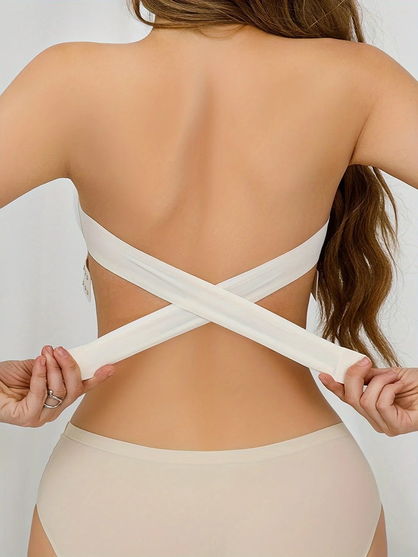 Strapless Bra with Side Clasps – Nylon Knit Fabric, Removable Padding & Crisscross Strap Details