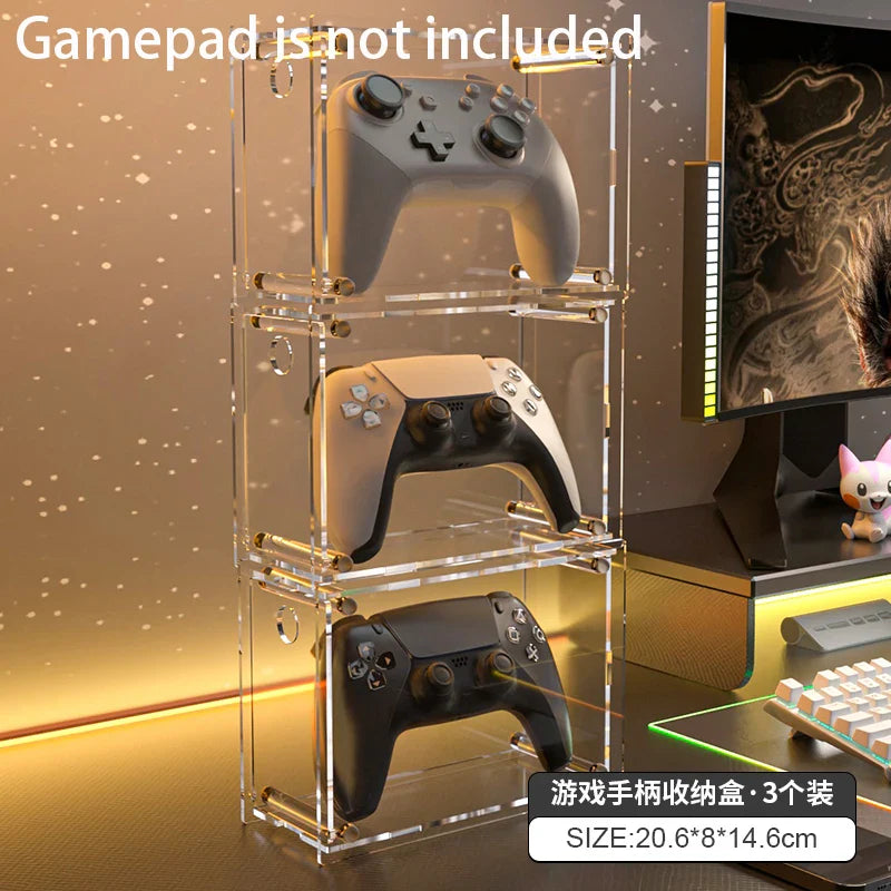 Clear Acrylic Game Controller Storage Box – Universal Dust Cover for PS5, Nintendo Switch & Xbox Desktop Protection