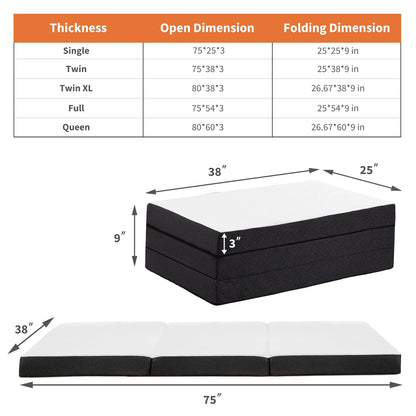 Three-Fold Portable Floor Bed – CertiPUR-US Certified, Soft Touch, Flexible Zipper for Travel, Camping & Yoga