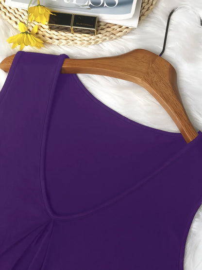 Plus Size V-Neck Tunic Tank Top - Loose Sleeveless Casual Solid Color Vest