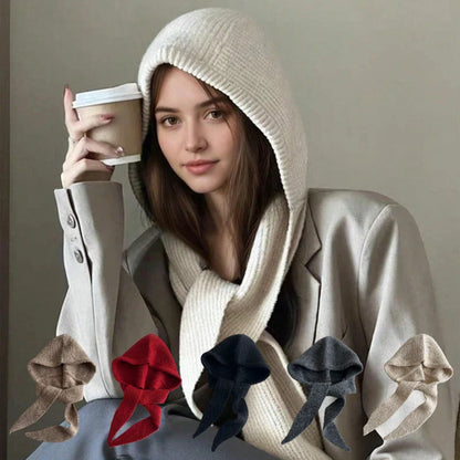 Women’s Warm Hooded Knitted Hat – Autumn Winter Ear Protection Balaclava, Versatile Windproof Ski Beanie with Scarf