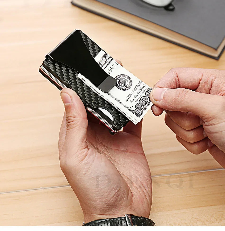 RFID Carbon Fiber Metal Wallet for Men – Slim Minimalist Card Holder, Thin Small Money Clip Purse
