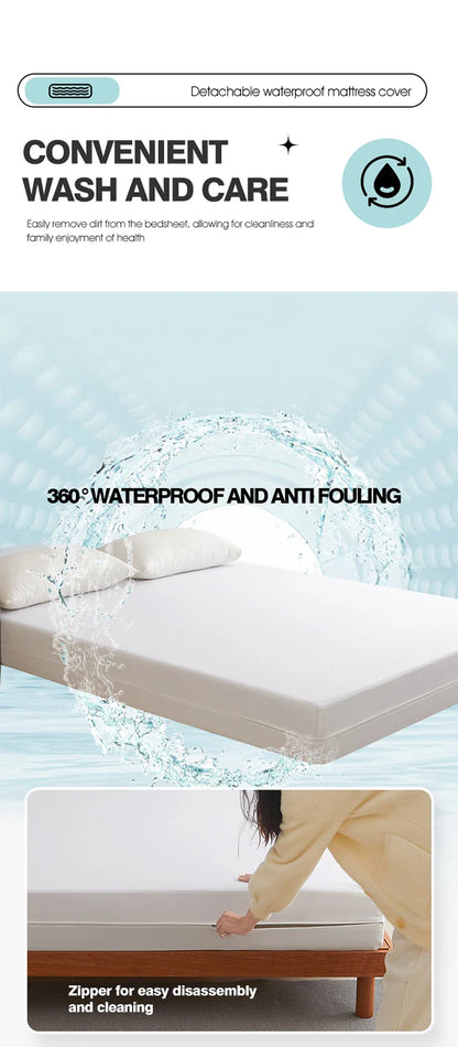 Waterproof Mattress Protector with Zipper - Soft, Breathable & Noiseless Cover for Single, Double, Queen, or King Size Bed
