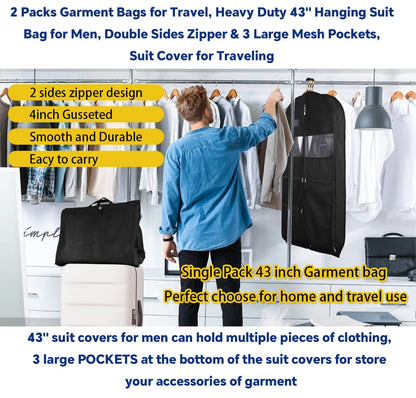 Travel Garment Bags for Men — Hanging Clothes Storage with Double-Sided Zipper & Large Mesh Pockets, Monogrammed