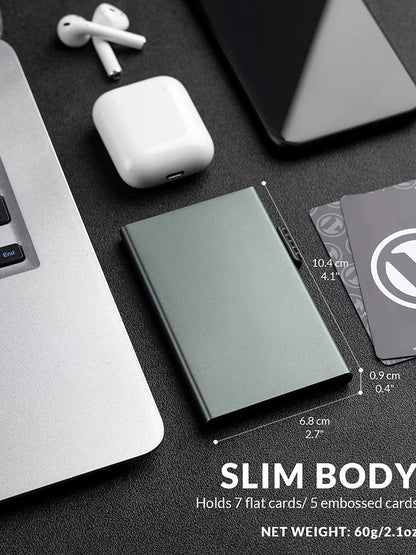 RFID Blocking Minimalist Pop-Up Card Holder Wallet - Slim Metal Card Protector for Men's Credit Cards