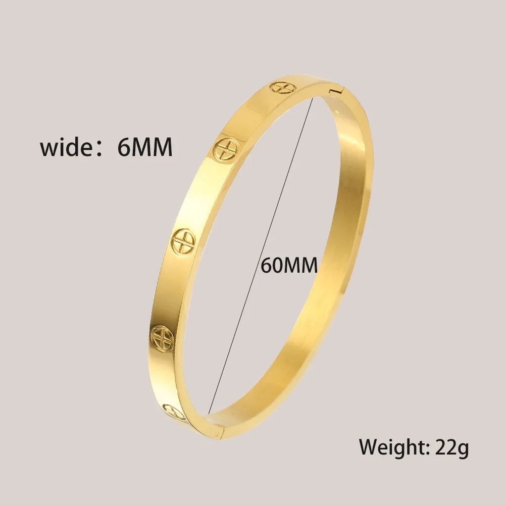 Stainless Steel Cuff Bracelet — Crystal Charm Bangle for Women, Fashion Jewelry