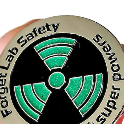 Science Enamel Pin — Glow-in-the-Dark Funny "Forget Lab Safety, I Want Superpowers" Lapel & Hat Pin