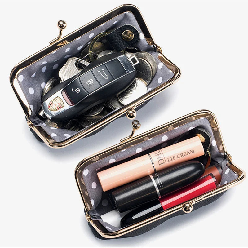Genuine Leather Clip Wallet Bag – Cowhide Small Handbag for Coins, Car Keys, Lipstick & Earphone Storage, Women’s Pouch Case