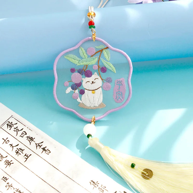 Handmade Embroidered Amulet DIY Kit – Easy Needlework Sewing & Car Pendant Needlepoint for Beginners
