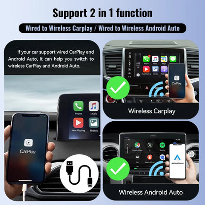 XUDA AI Box - Wired to Wireless CarPlay and Android Auto, Retain Original Car Control Functions, 2024 New Mini 2-in-1 Box