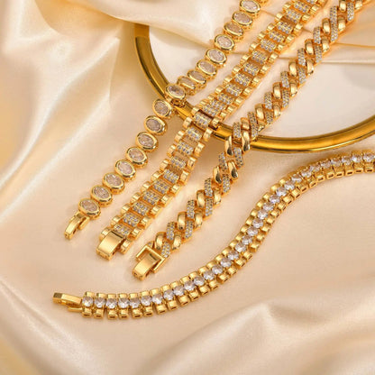 14K Gold Plated Paperclip Chain Bracelet with Cubic Zirconia Chunky Adjustable Link Jewelry for Women