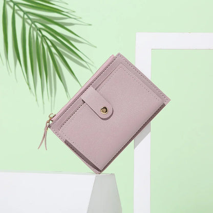 Women’s PU Leather Mini Wallet — Slim Hasp & Zipper Purse, Multi-Card Holder with Coin Pocket, Small Solid Short Wallet