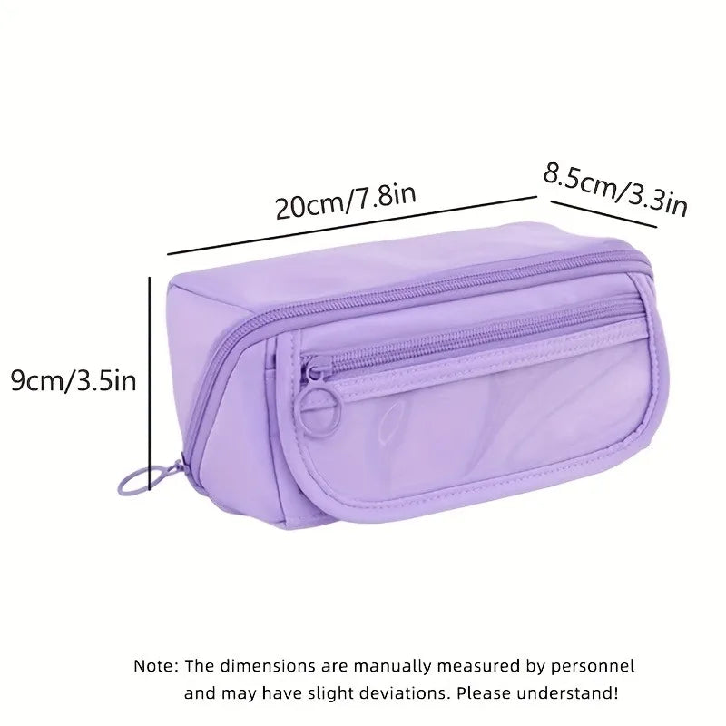 Large Capacity Multi-Compartment Pencil Case Organizer – Desktop School & Office Storage Bag in Pink, Purple & Black