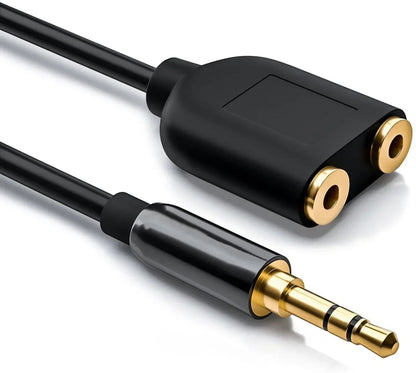 3.5mm Stereo Audio Y Splitter Cable – Hi-Fi Sound Extension Converter, 1 Male to 2 Female Headphone Jack Adapter