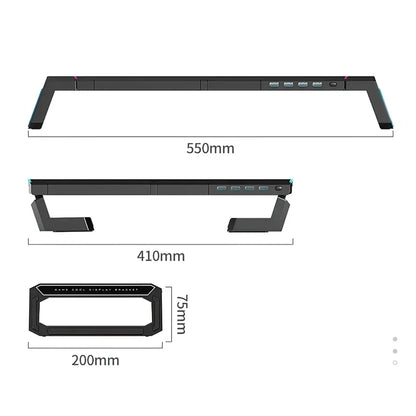 Hot Sell Aluminum PC Monitor Stand with 4 USB Ports & Keyboard Storage – Laptop Stand with USB 3.0 Fast Charging