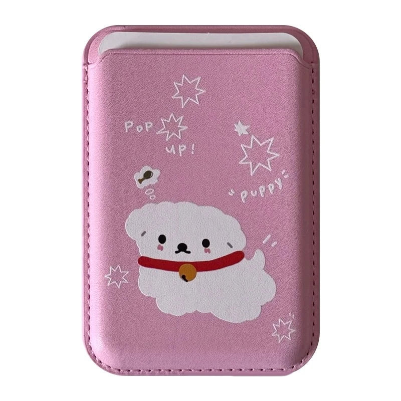 Cute Dog Cartoon Magnetic Phone Card Holder – Back Case Wallet for iPhone 15/14 with MagSafe Slot for ID & Bank Cards