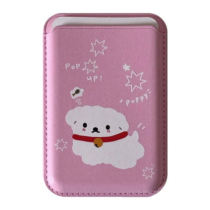 Cute Dog Cartoon Magnetic Phone Card Holder – Back Case Wallet for iPhone 15/14 with MagSafe Slot for ID & Bank Cards