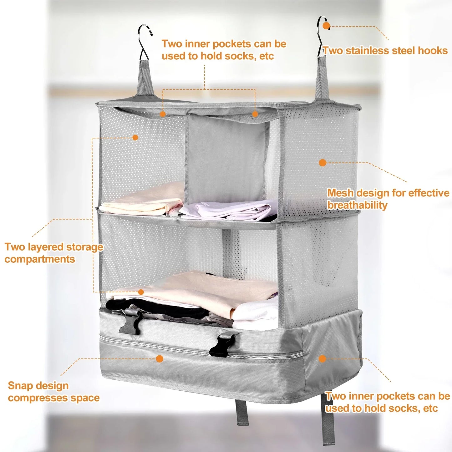 Travel Hanging Luggage Organizer | Large Capacity Foldable Clothes Storage & Garment Bag