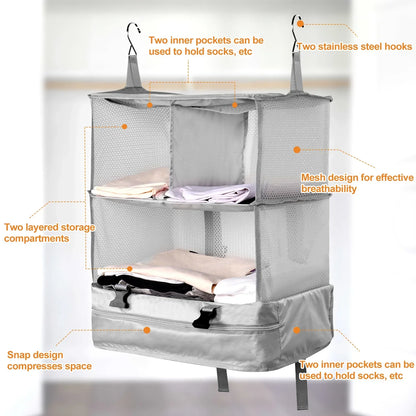 Travel Hanging Luggage Organizer | Large Capacity Foldable Clothes Storage & Garment Bag