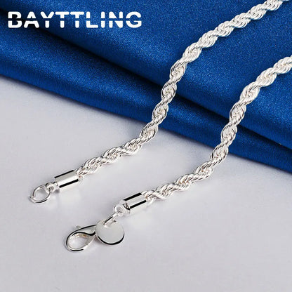 Charm 925 Sterling Silver Accessories — 4MM Rope Chain Necklace & Bracelet Set (40–60cm) for Men & Women, Fashion Wedding Gift Jewelry