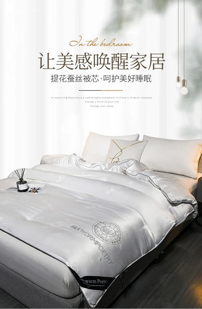 100% Mulberry Silk Handmade Comforter – Winter Warmth, Spring & Autumn Blanket, Thickened Single/Double Quilt for Home & Hotel