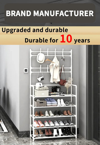 Multi-Layer Shoe Rack & Hat Hanger – Simple Floor Organizer with Load-Bearing Shelf for Shoes & Hats