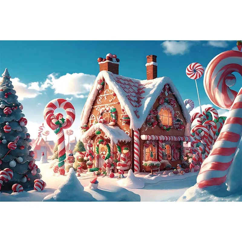 MOON.QG Christmas Santa Claus Village Backdrop – Holiday Photo Studio Background with Trees & Gifts for Home Decoration