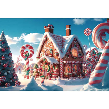 MOON.QG Christmas Santa Claus Village Backdrop – Holiday Photo Studio Background with Trees & Gifts for Home Decoration