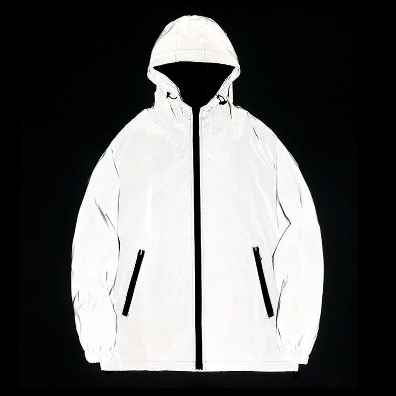 New Men’s Reflective Jacket - Solid Color Polyester Night Reflective Student and Dance Trend Jacket