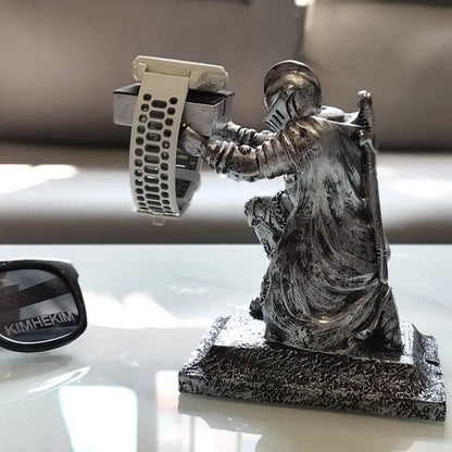 Apple Watch Charging Dock Stand – Cartoon Desktop Smartwatch Holder with Black Warrior Figurine Support