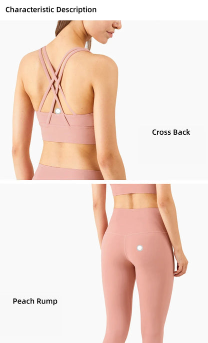 Summer 2 Piece Women's Yoga Tracksuit - Cross-Back Nylon Top and Leggings Athletic Set for Pilates and Fitness