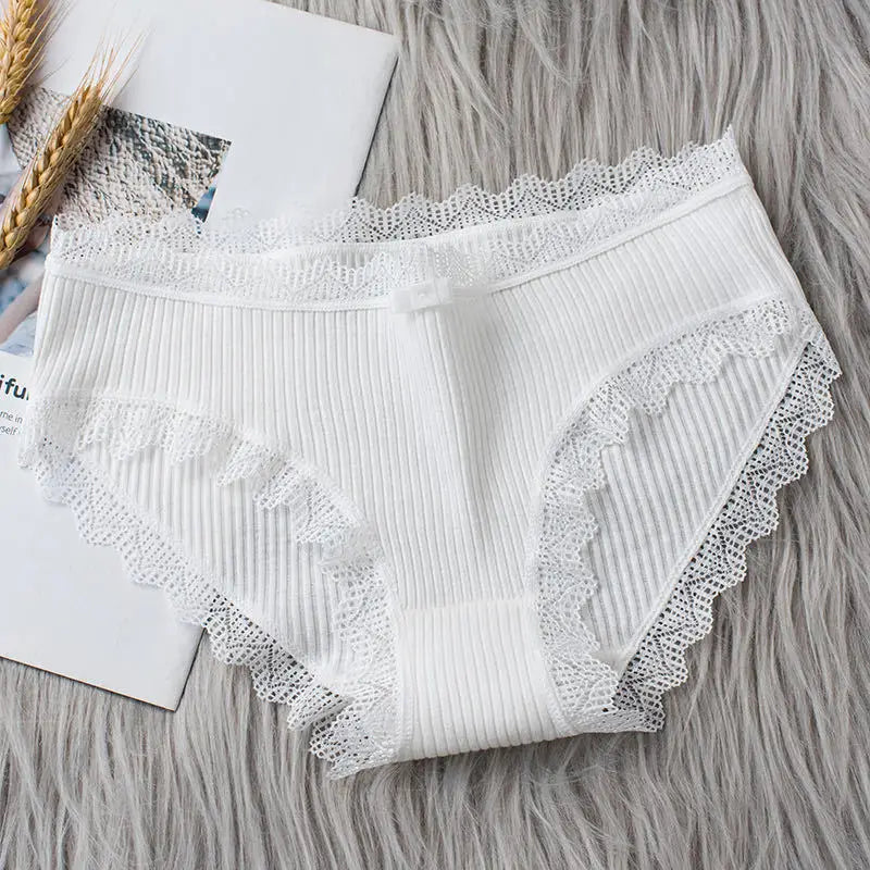4 Pcs Lace Wavy Trim Bikini Panties - Comfy & Breathable Elastic Women’s Lingerie & Underwear