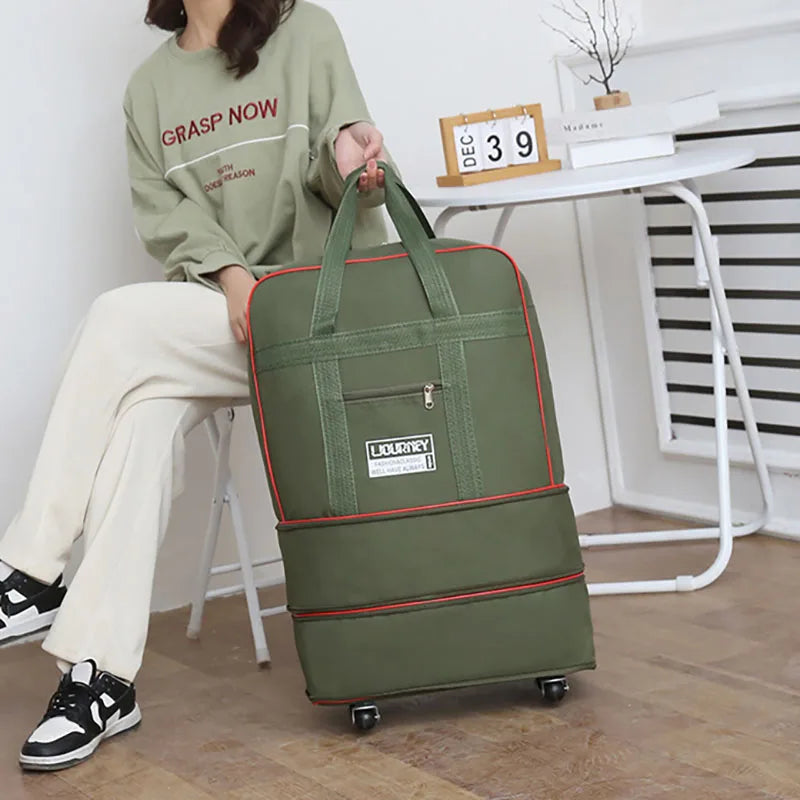 Folding Travel Bag with Swivel Wheels – Large Capacity Telescopic Luggage Storage Box for Overnight Trips & Travel
