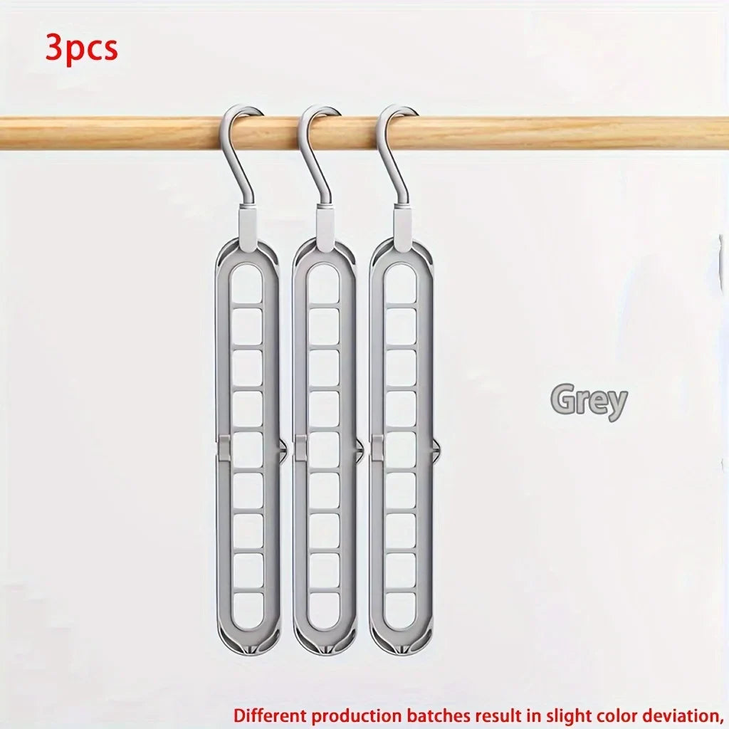 3pcs Foldable 9-Hole Plastic Hangers – Heavy Duty Space-Saving Clothes Organizer for Closet & Home