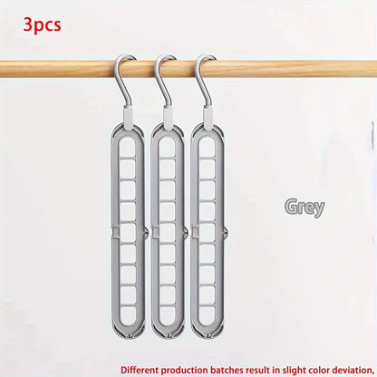 3pcs Foldable 9-Hole Plastic Hangers – Heavy Duty Space-Saving Clothes Organizer for Closet & Home