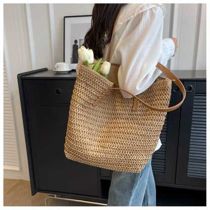 Women’s Hand-Woven Straw Shoulder Bag – Bohemian Summer Beach Tote & Travel Shopper 2025 Fashion Weave Handbag