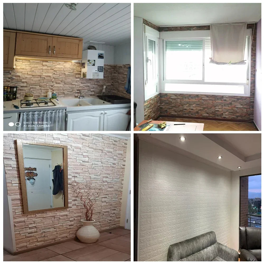 10pcs 3D Foam Wall Stickers – Self-Adhesive Waterproof Peel-and-Stick Brick Wallpaper for Interior Decoration