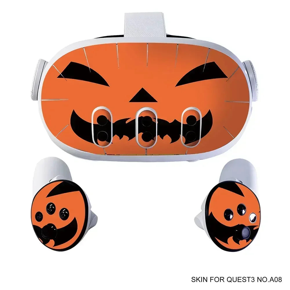 Vinyl Skin Sticker for Meta Quest 3 VR Headset & Controllers – PVC Halloween Pattern Decal Wrap Cover for Oculus Quest 3 Accessories