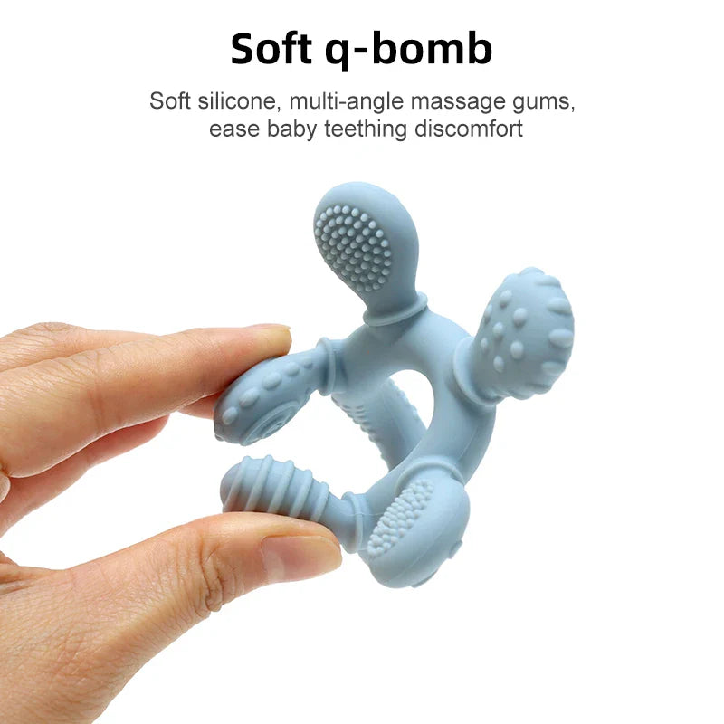 Multicolor Silicone Baby Teething Ring – Handheld Teether Toy for 0-12 Months, Chew Beads Sensory Gum Relief Soother