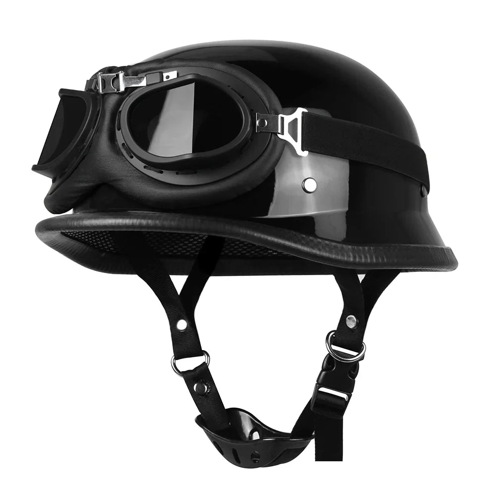 German Leather Motorcycle Half Helmet - Vintage Open Face Biker Helmet, DOT Certified, Casco Moto for S-XXL Sizes