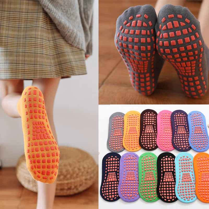 Anti-Slip Trampoline Socks for Kids & Adults - Cotton Elastic Sports Socks for Boys & Girls