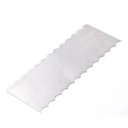 LMETJMA 10" Stainless Steel Cake Scraper – Double-Sided Patterned Edge Smoother & Pastry Cutter JT160