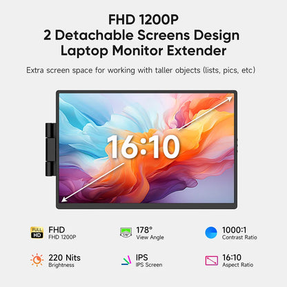 Dopesplay 14.1" Portable Laptop Screen Extender – Dual/Triple FHD 1200P IPS Monitor for Windows, Mac & Android