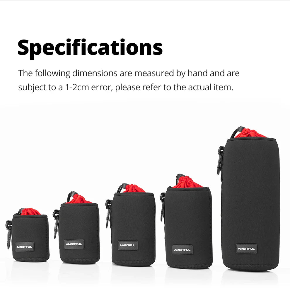 AMBITFUL Camera Lens Drawstring Bag — S/M/L/XL Pouches for Canon, Sony, Nikon DSLR Lenses