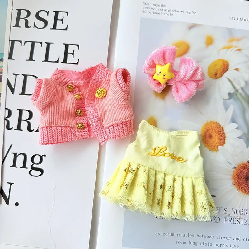 17cm Labubu Doll Clothes — Macaron Outfit Set with Hair Accessories | Cute DIY Gift for Kids