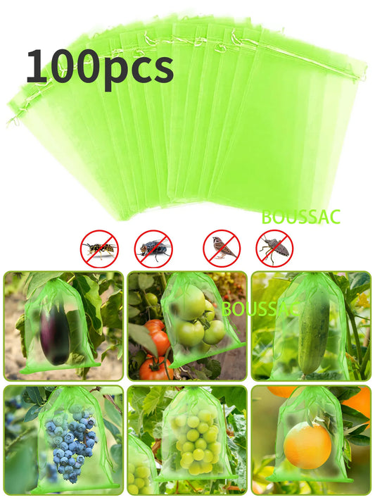 100 Fruit Protection Bags - Pest Control, Anti-Bird Garden Netting, Strawberry & Grapes Mesh Bags, Plant & Vegetable Grow Bags