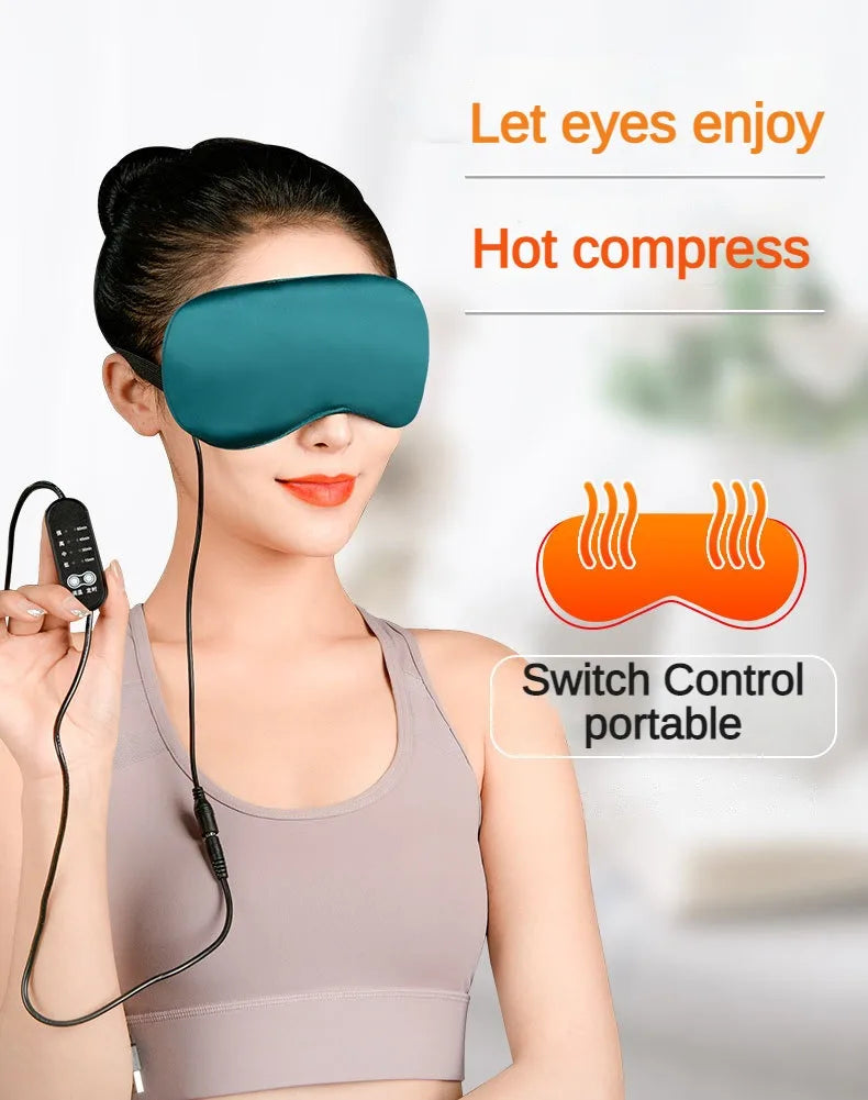 Silk USB Heated Eye Mask — Hot Steam Compress, Temperature-Controlled Sleep Blindfold for Comfortable Rest